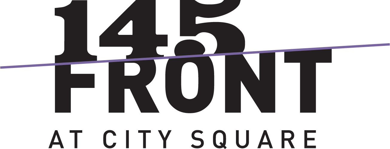 A graphic with the number 145 and the words "Front at City Square" in black text on a white background.